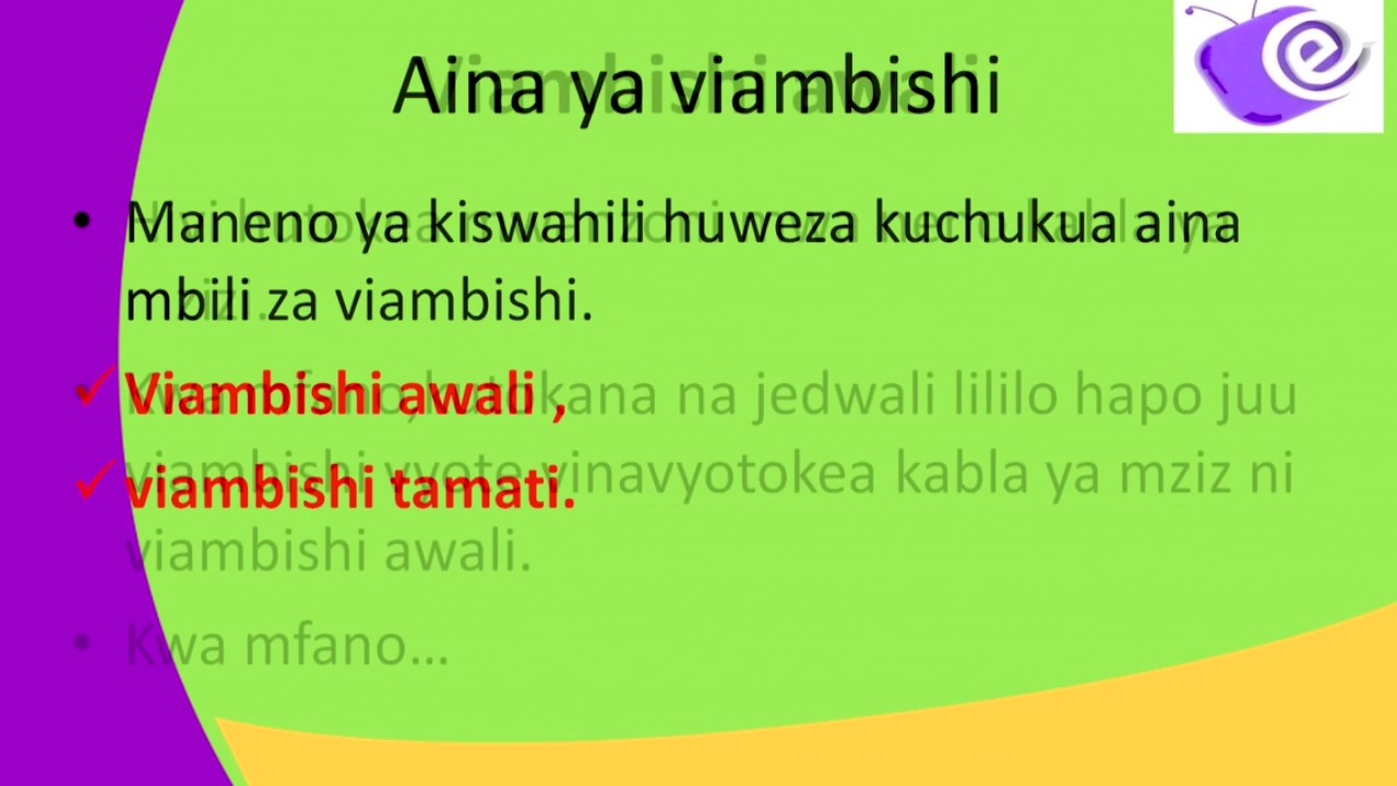 FORM1 Kiswahili LESSON6 Viambishi