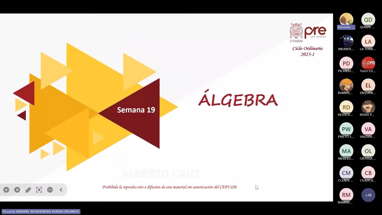 Álgebra - Semana 19 Repaso - Pre San Marcos Ciclo 2025-I (Nuevo Ciclo)