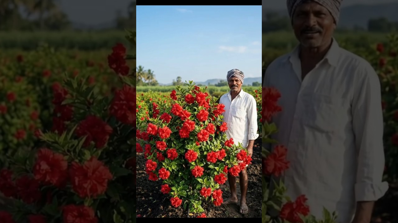 Red Hibiscus cultivation with full demand in the market! 🌺 High Profit Flower Farming #rythulu #shortsfeed