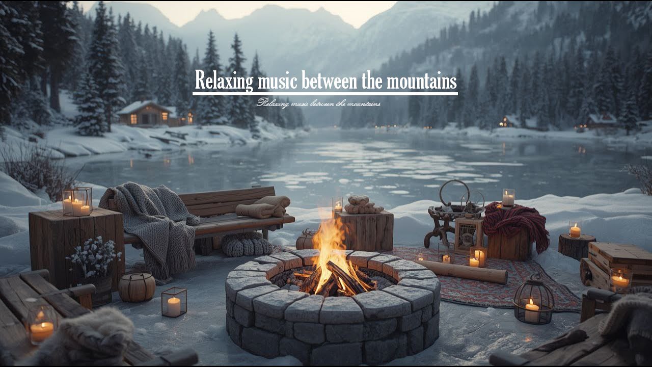 Relaxing music between the mountains 🔥❄️ Cabin in the Snow  Crackling Fire Under Frozen Mountain