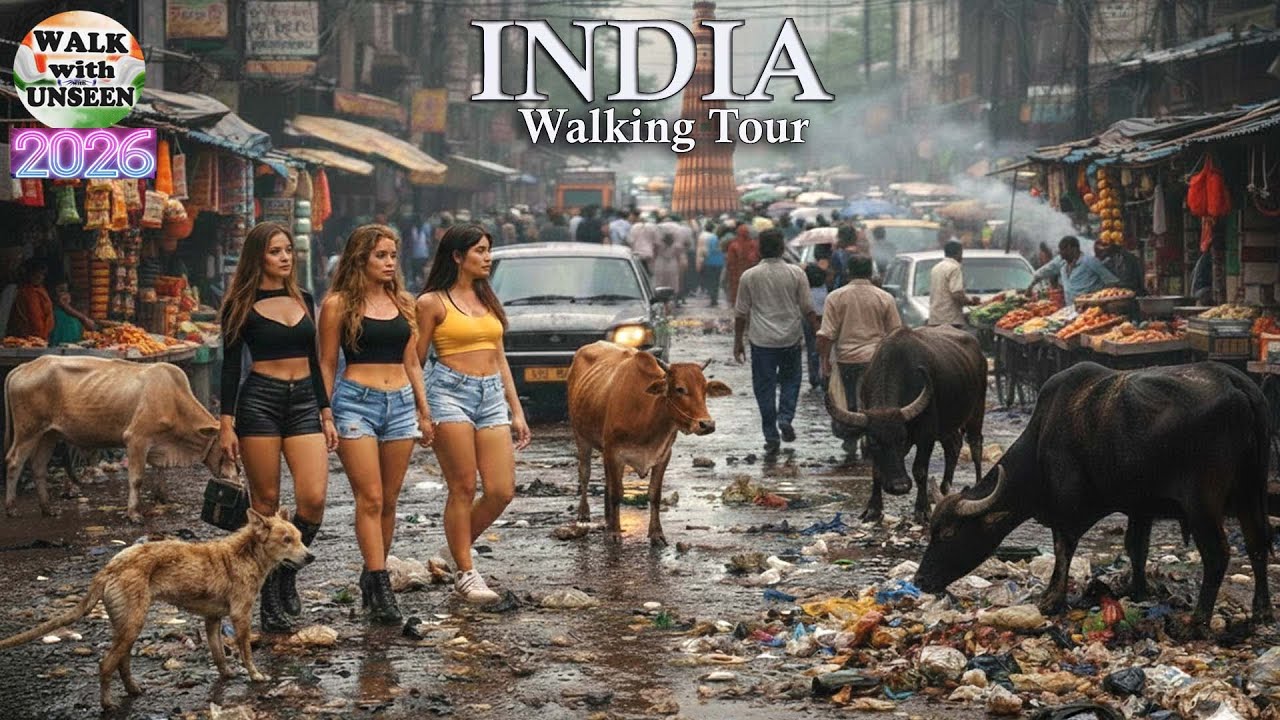 India what Is Exactly Behind The Qutub-Minar,Walking Tour, Local Market In Narrow Street 4K HDR