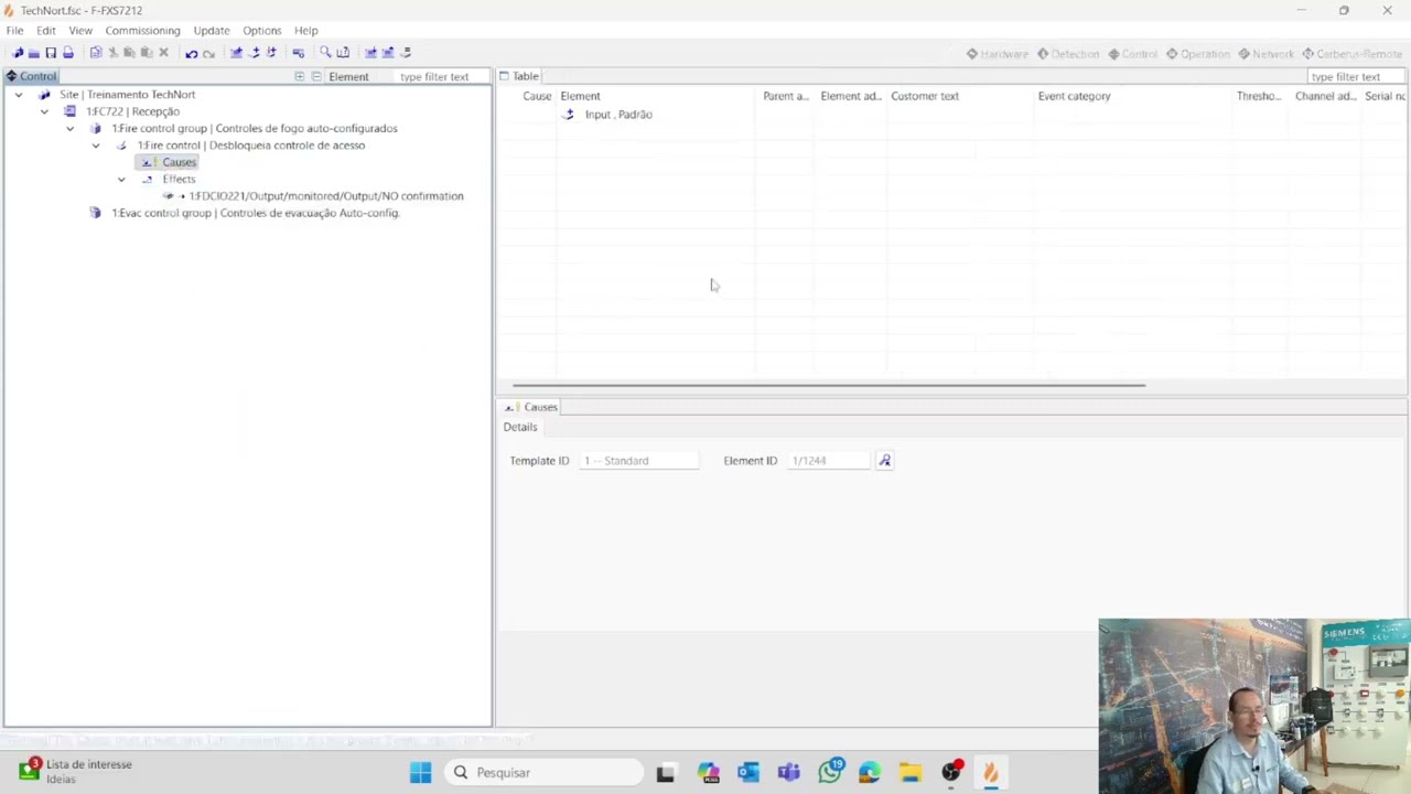 Configurando a Árvore de Controle da Central Cerberus PRO EN