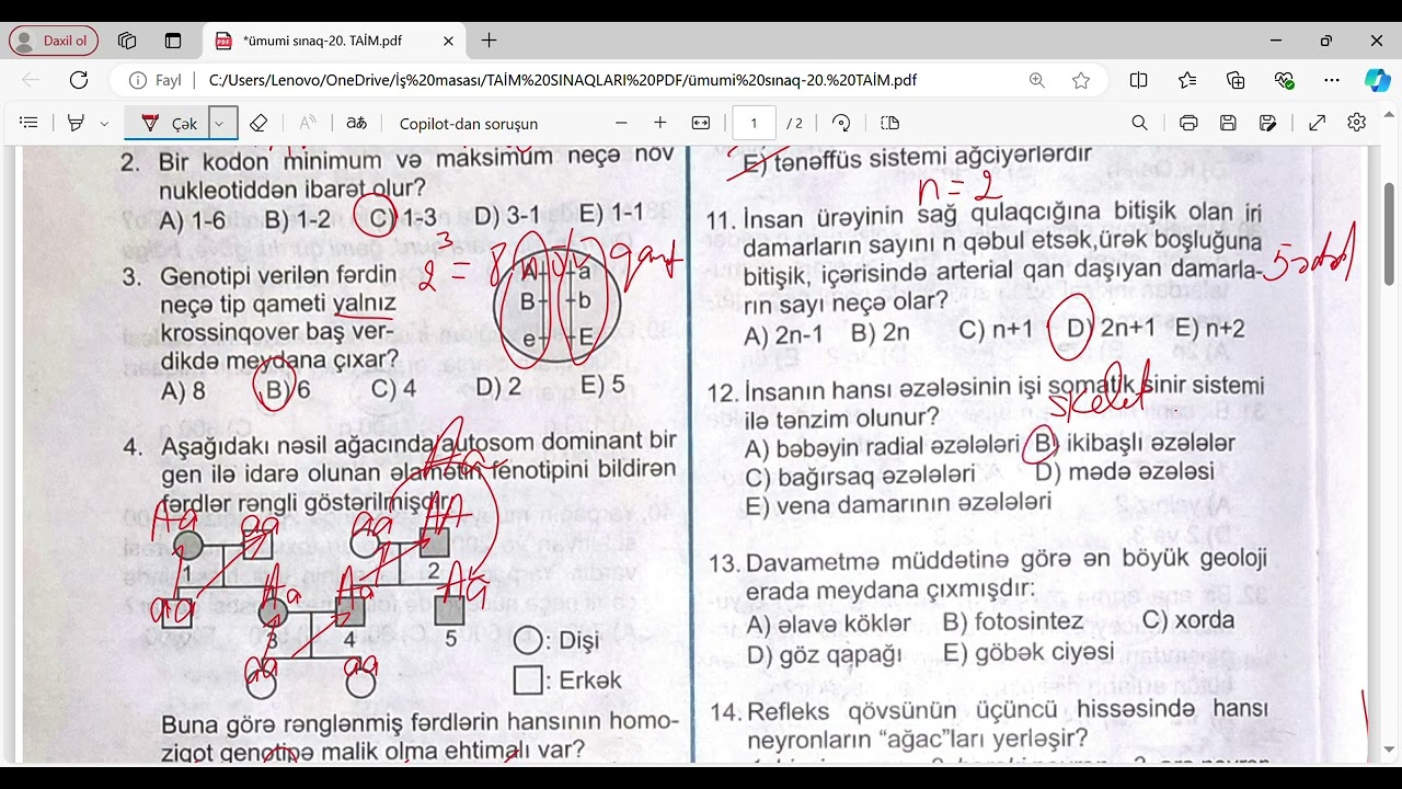 TAİM biologiya sınaq toplusu. Ümumi sınaq-20. Sertifikasiya və MİQ hazırlığı-Əlaqə: 055-634-73-41