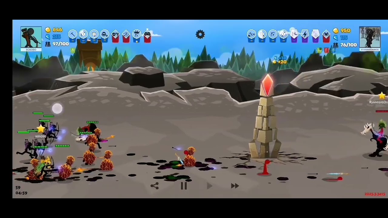 火柴人戰爭 傳奇 Stick War Saga 1V1 天怒劍騎弓 與2207積分的矛弓牧交手會如何呢?
