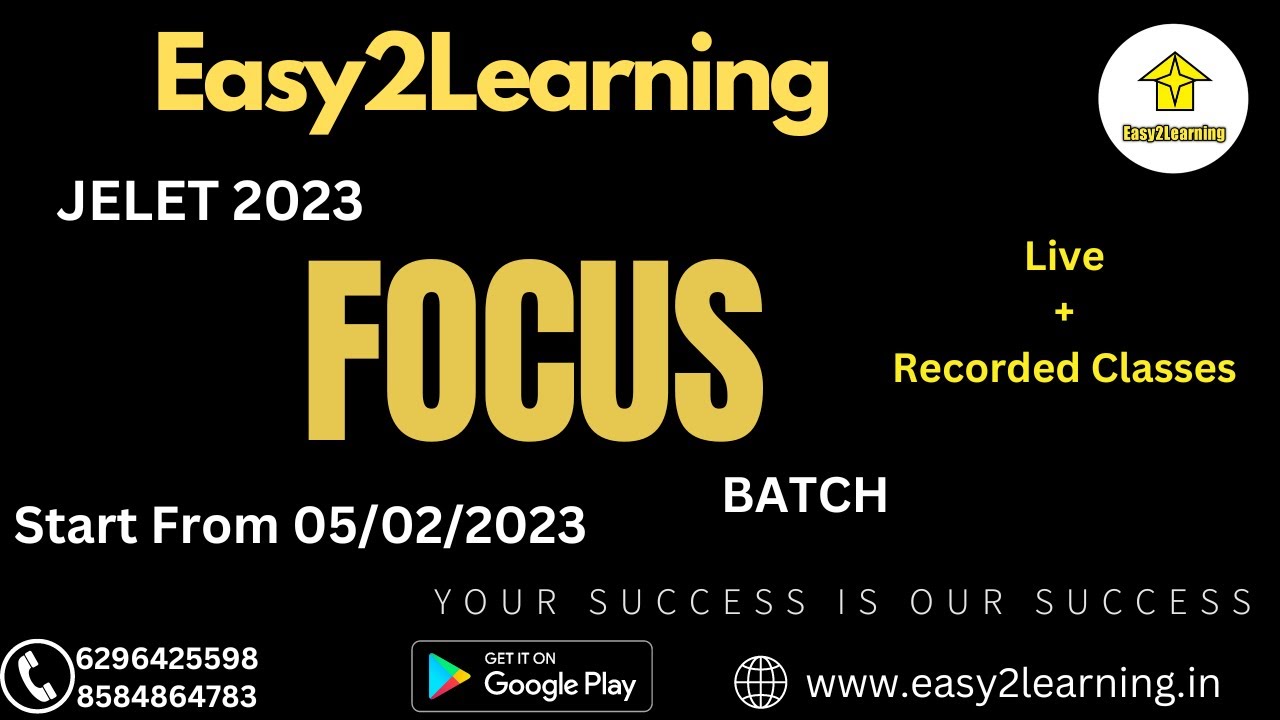 Jelet 2023 New Preparation Batch | Focus Batch | By Easy2Learning