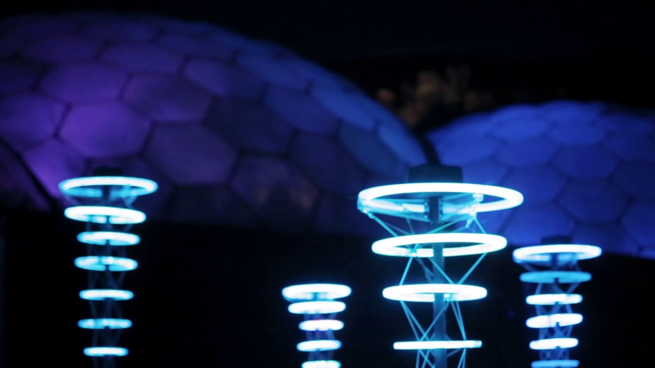 Interactive Halo light sculptures at the Eden Project