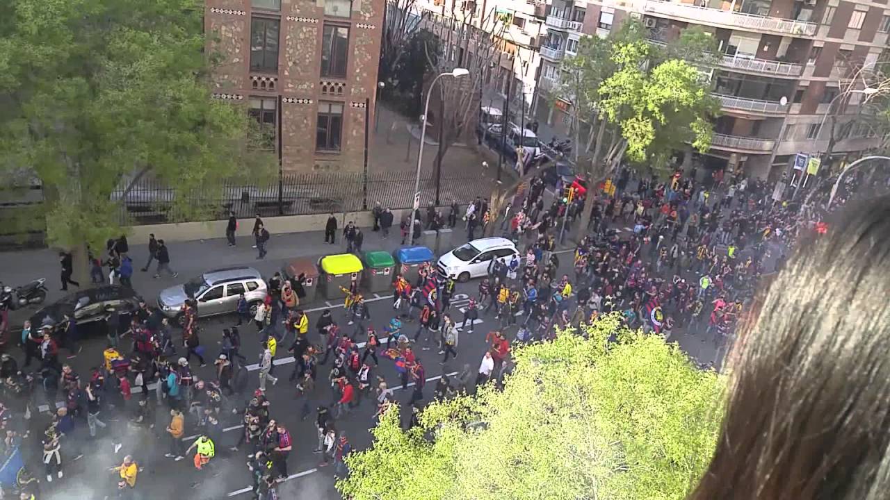 Pregame Barca Fans - El Clasico march outside Camp Nou Stadium