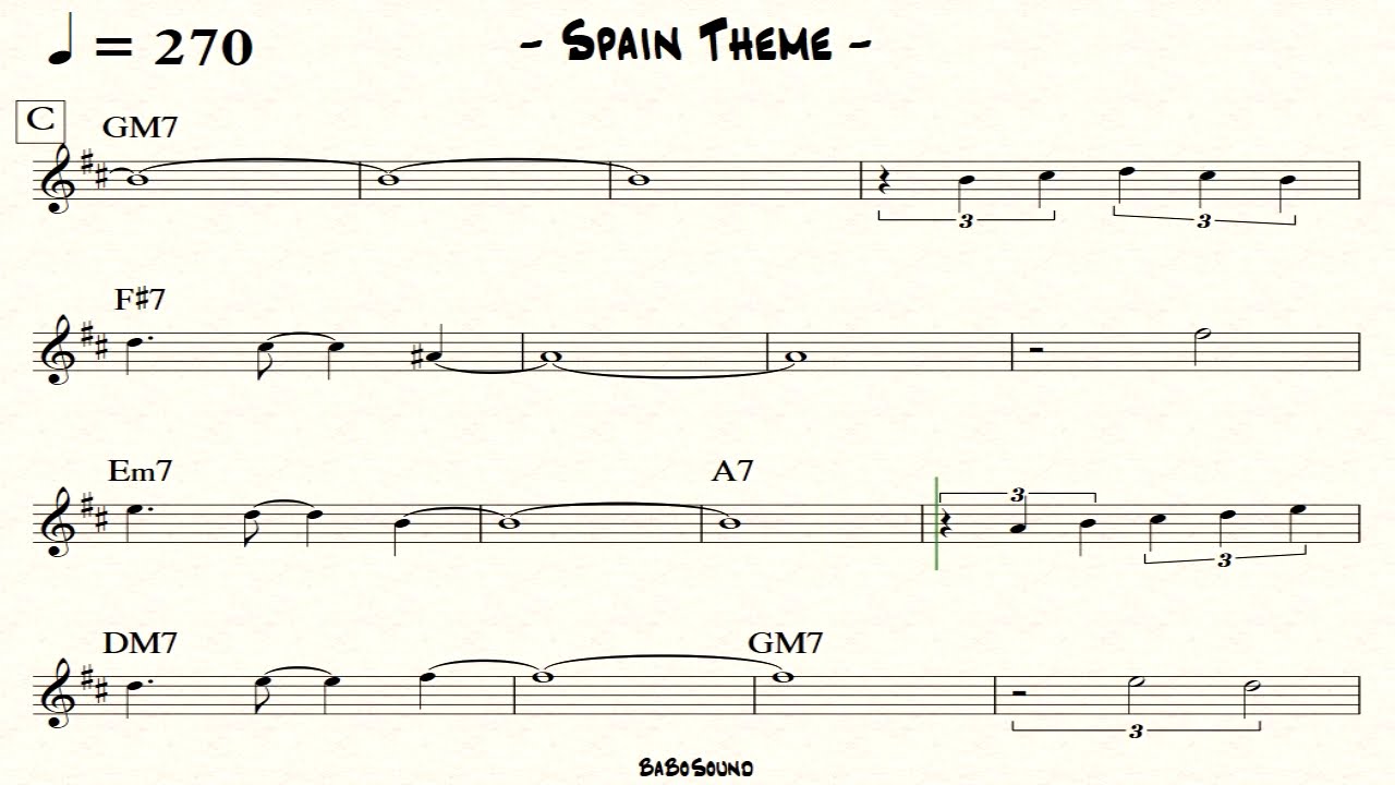 Spain Backing Track For Piano & Guitar / Theme & Solo Change (x10 Chorus)