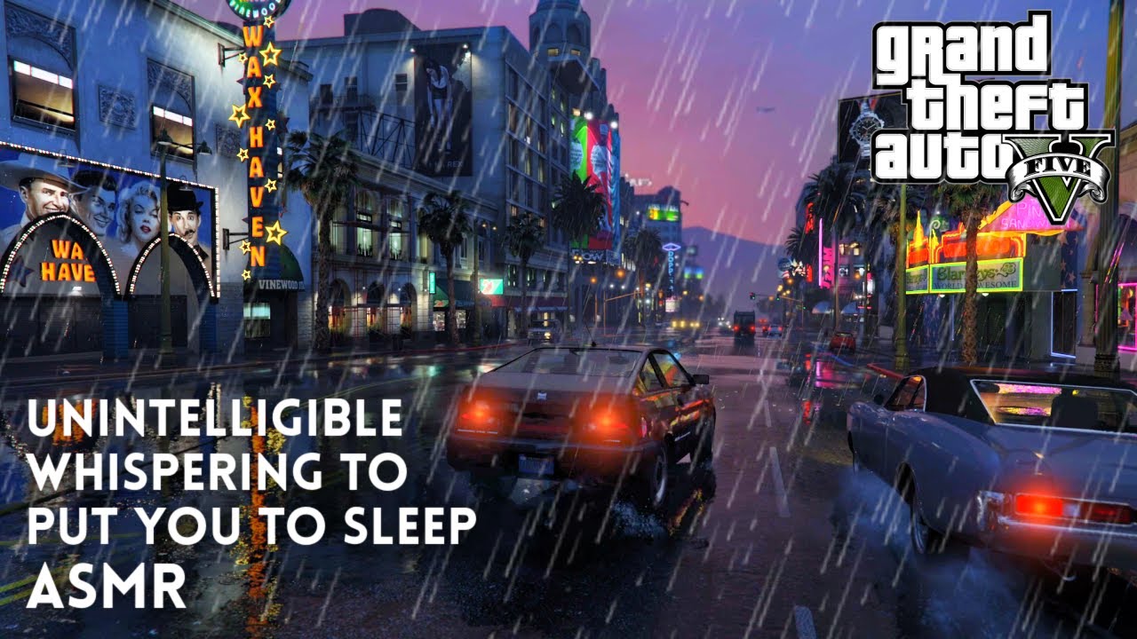 GTA ASMR 🌁 Driving You Around with Unintelligible Whispers 🌇 Mouth Sounds, Rain, Car Ambience
