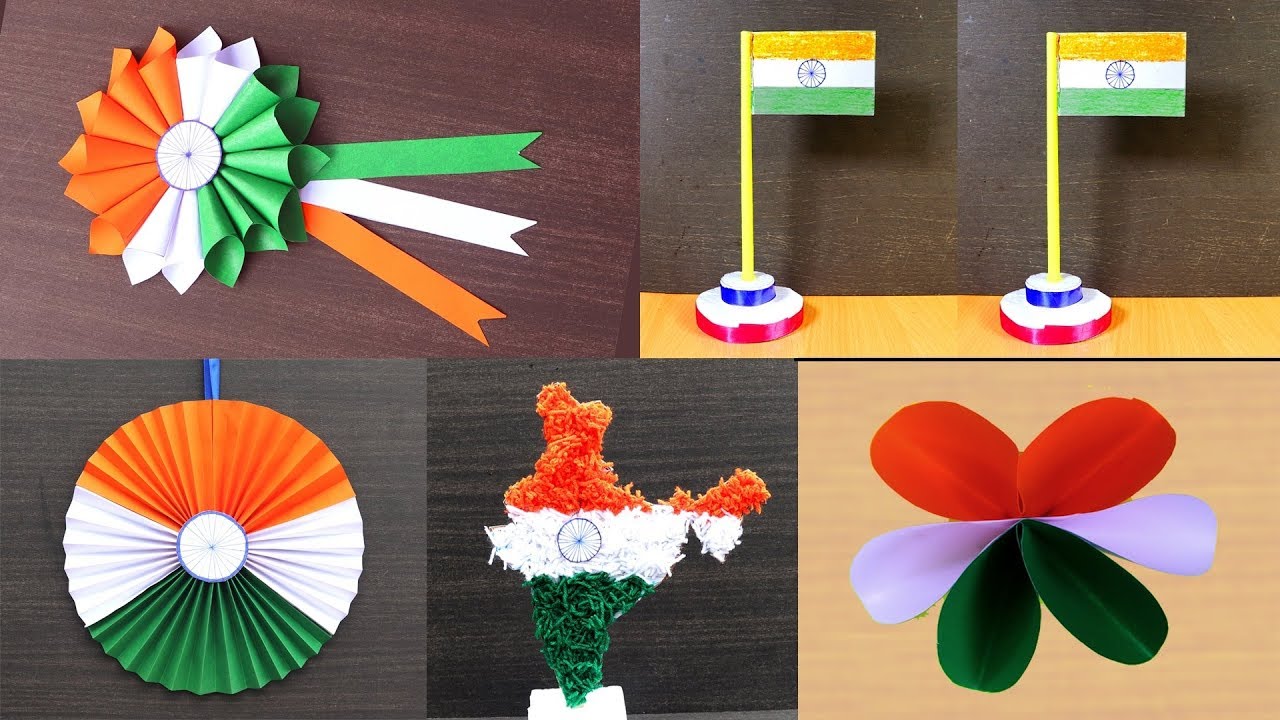 5 Independence Day Crafts for Kids | DIY Tricolour Map, Paper Flower, Flag, Badge