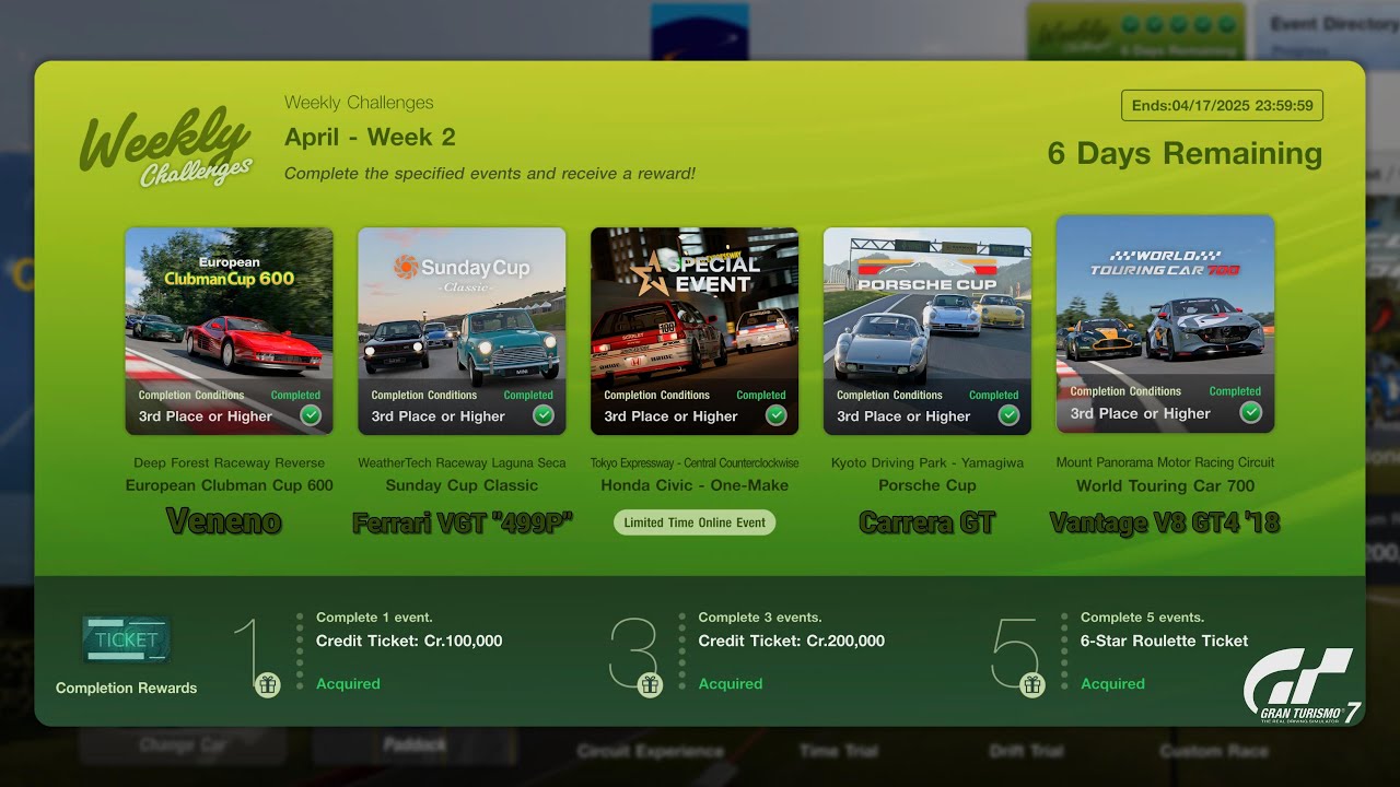 Gran Turismo 7 | Weekly Challenges April 2025 Wk.2 - Civic One-make & WTC600 Gr.4 [PS5Pro]