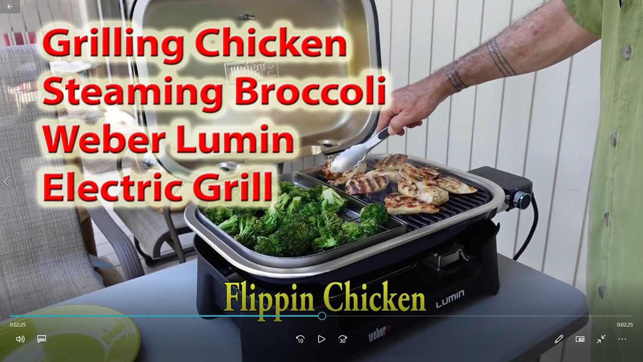 Электрический гриль Weber Lumin с курицей и брокколи