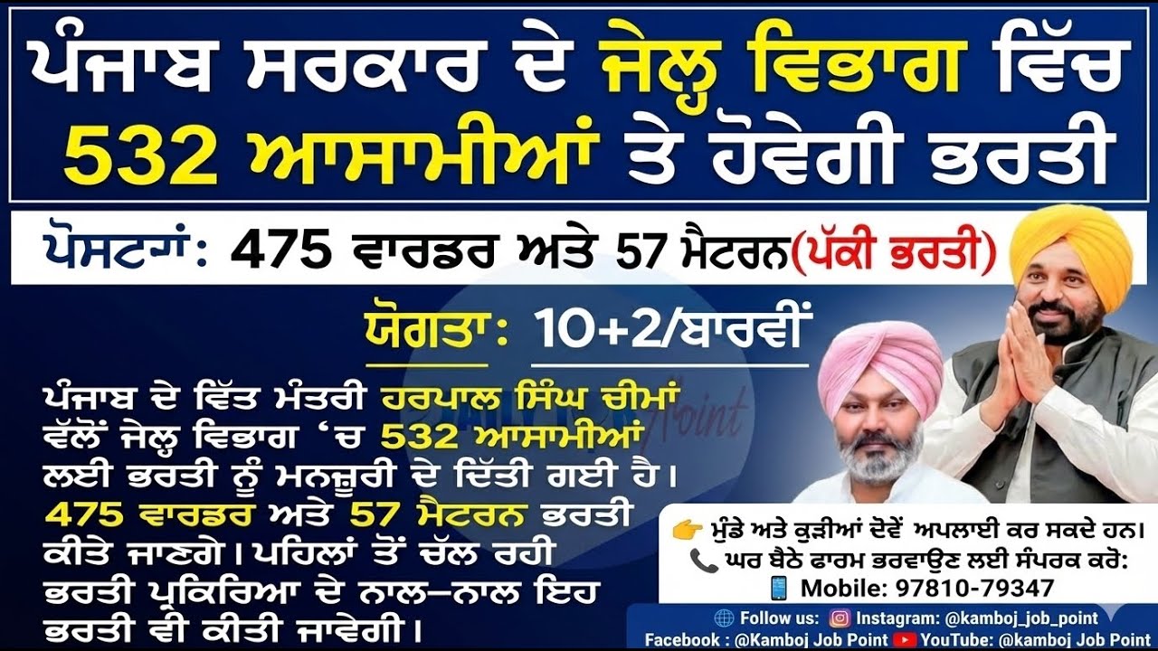 Punjab Jail Police Bharti 2026 | Punjab Jail Warden Bharti 12th Pass | Warder Recruitment #punjab