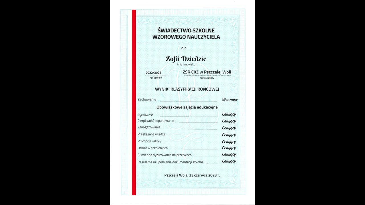 Nie tylko uczniowie otrzymali świadectwa za rok szkolny 2022/2023 w ZSR CKZ w Pszczelej Woli