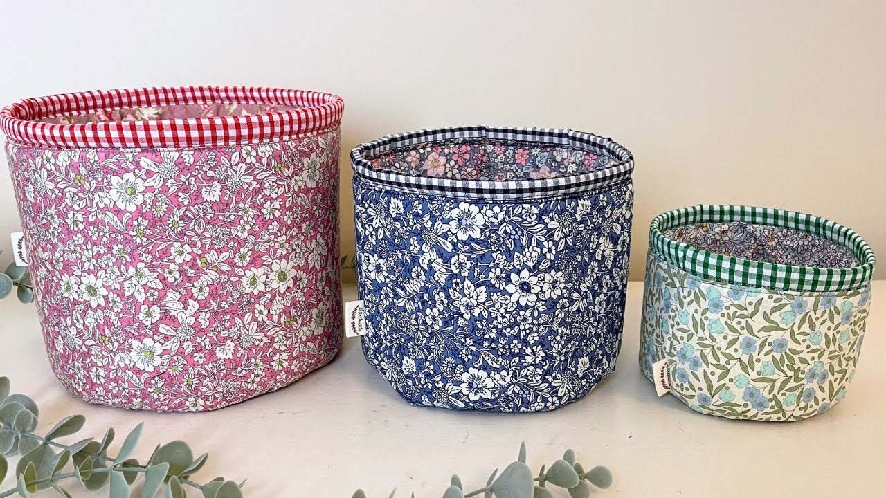 Set of 3 stackable fabric baskets. Fabric storage baskets. DIY storage baskets.