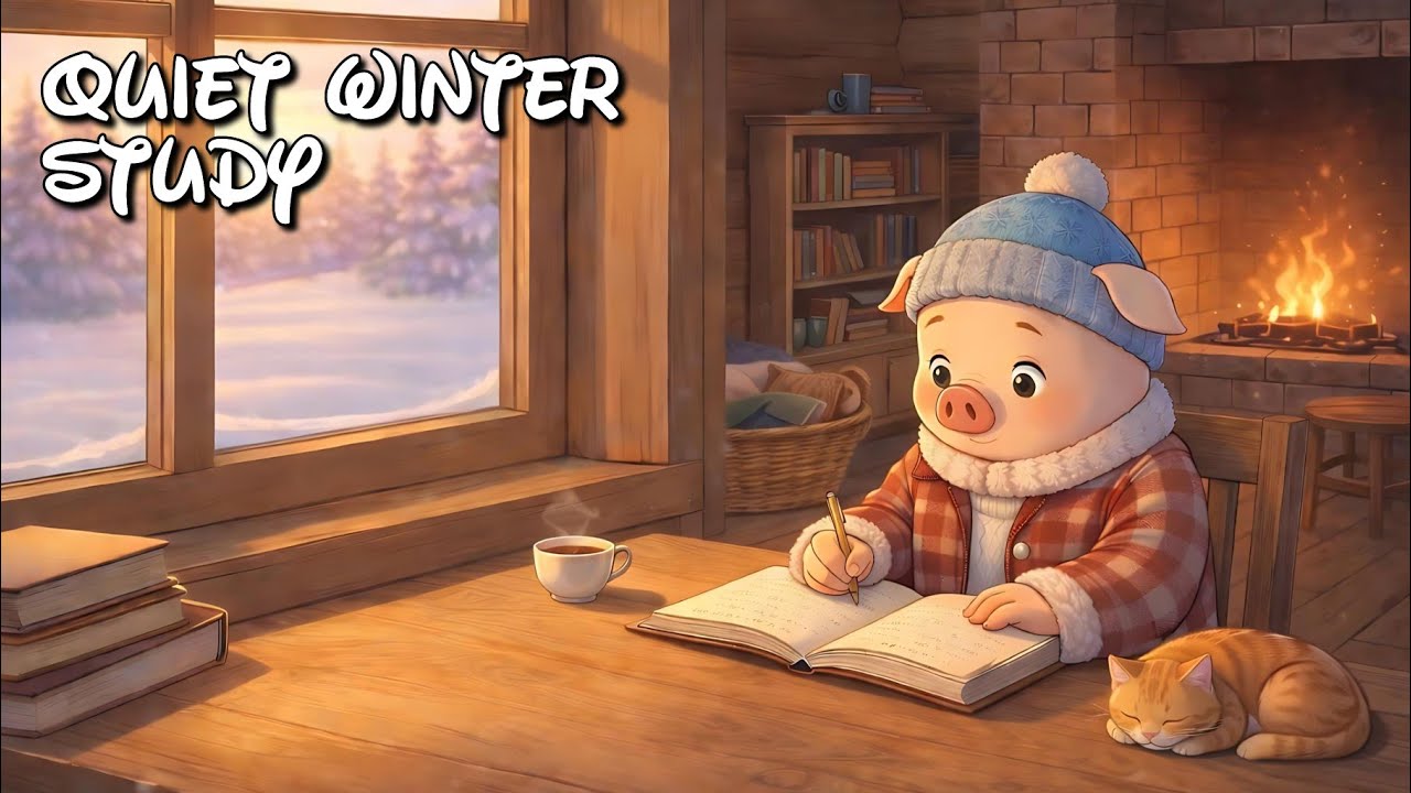 Quiet Winter Study ❄️ Minimal Desk with Pig | Soft Lofi Beats (3 Hours)