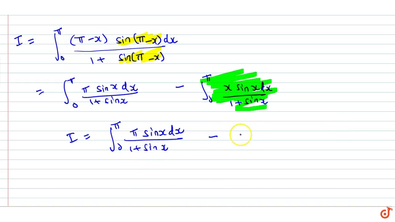 `int_0^pi(xsinx)/(1+sinx)dx`