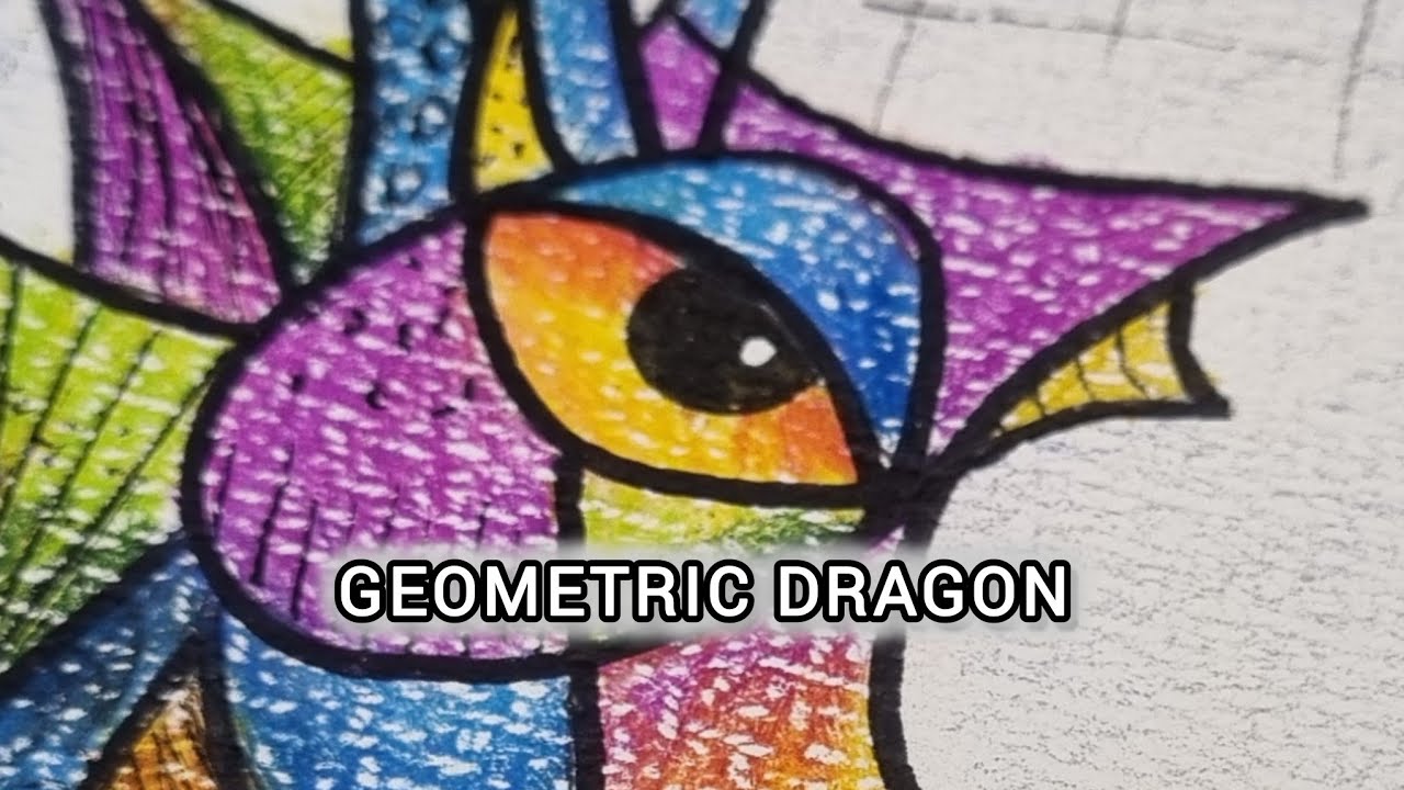 Geometric Abstract Dragon in Colored Pencil | Abstract Animal Series #3
