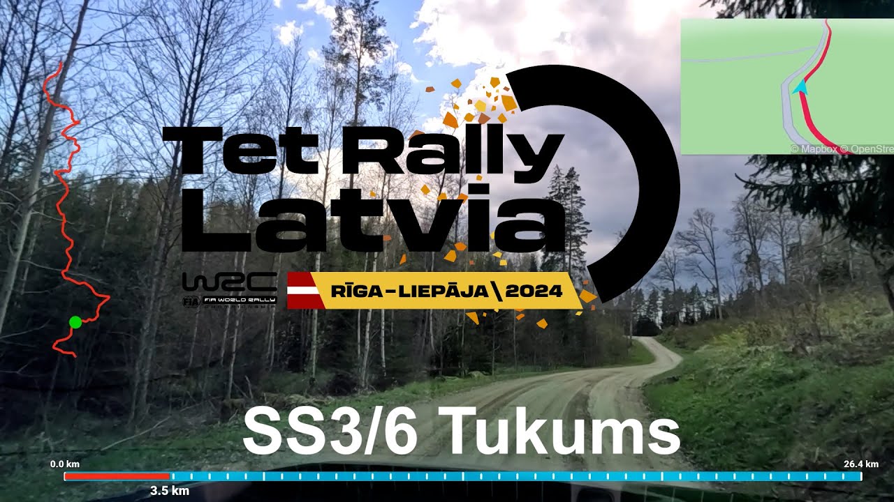 WRC Tet Rally Latvia 2024 SS3/6 Tukums recce onboard video, long rally stage 27.62km, Friday
