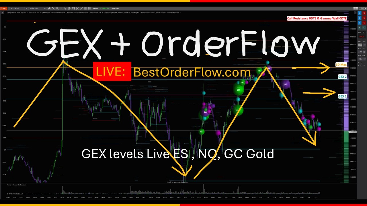 Today LIVE NQ Futures GEX Gamma Levels OrderFlow Heatmap + Smart Trades   