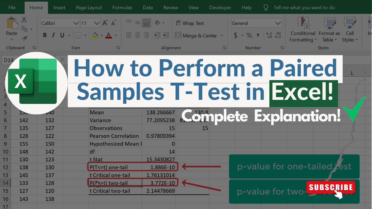 How to Calculate a Paired samples T-Test in Microsoft Excel