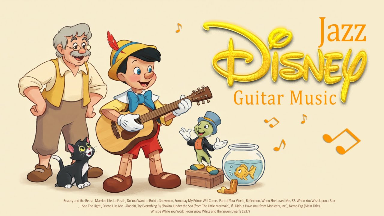 10 DISNEY Jazz Swing ☕| Relaxing Guitar Collection For study, work, focus, relax