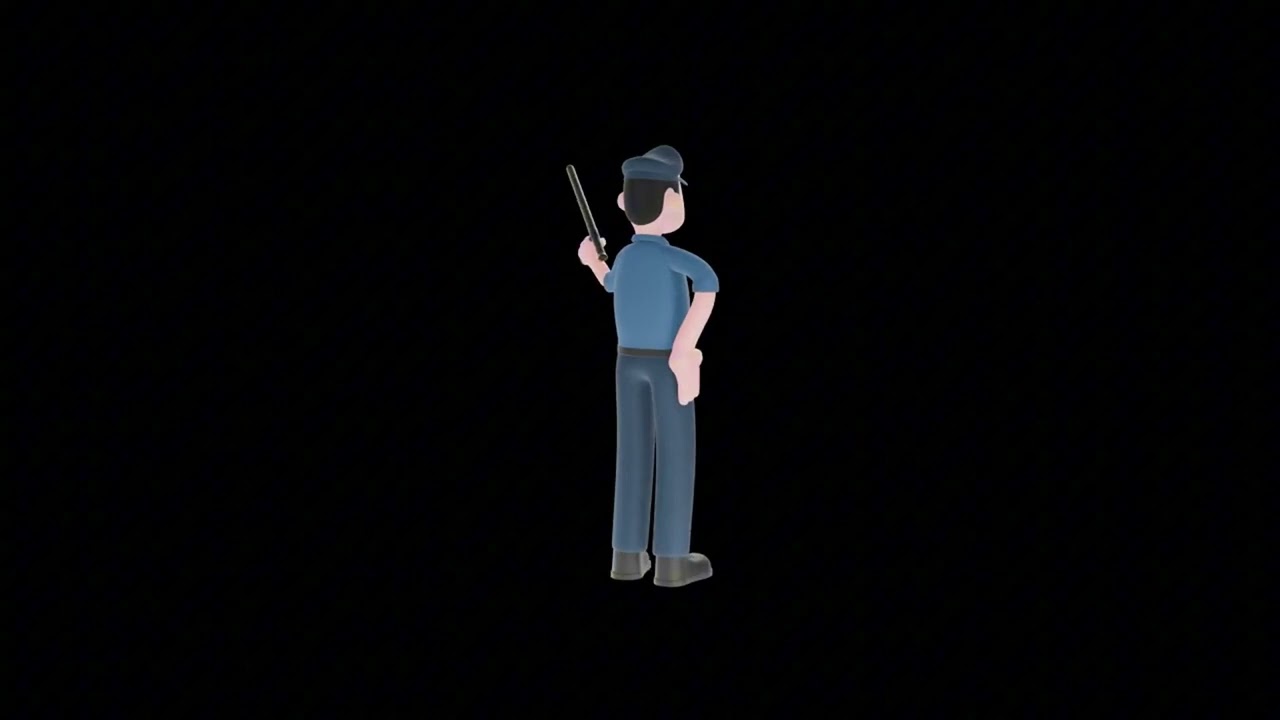 3D Cartoon Police Officer Turntable | Baton Ready Pose