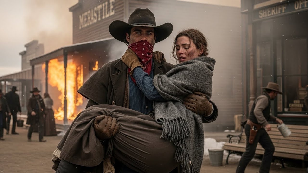A Woman Was Trapped In A Burning Building In Winter, The Cowboy Carried Her Out Through The Smoke