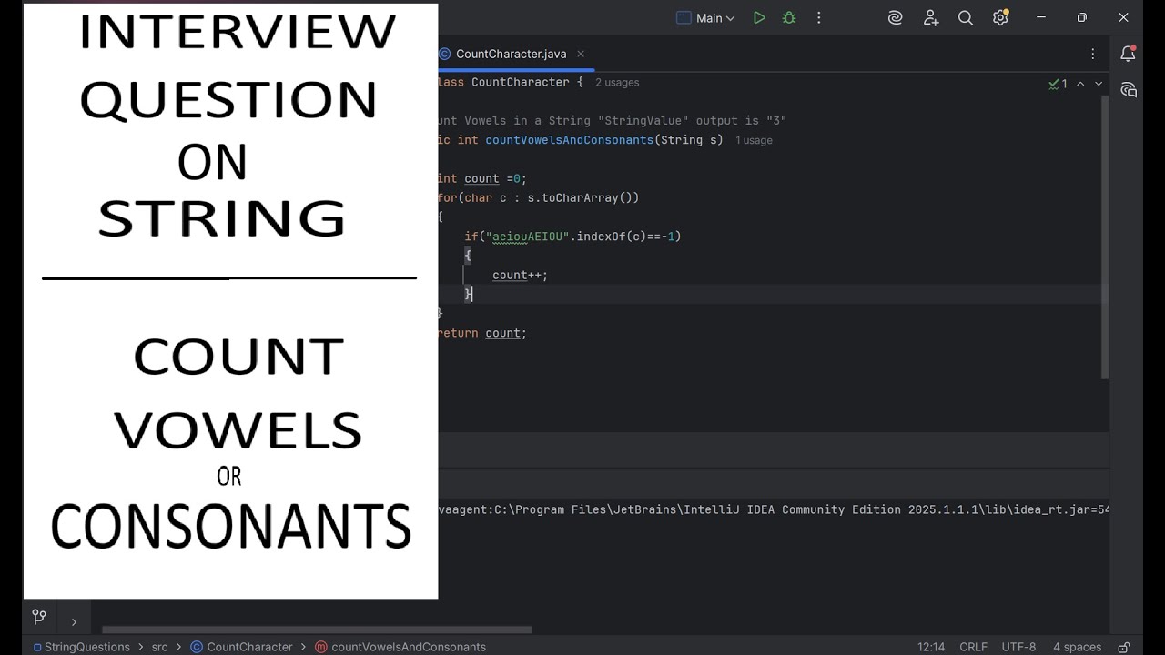 3. Java Program to Count Vowels and Consonants | String Interview Question