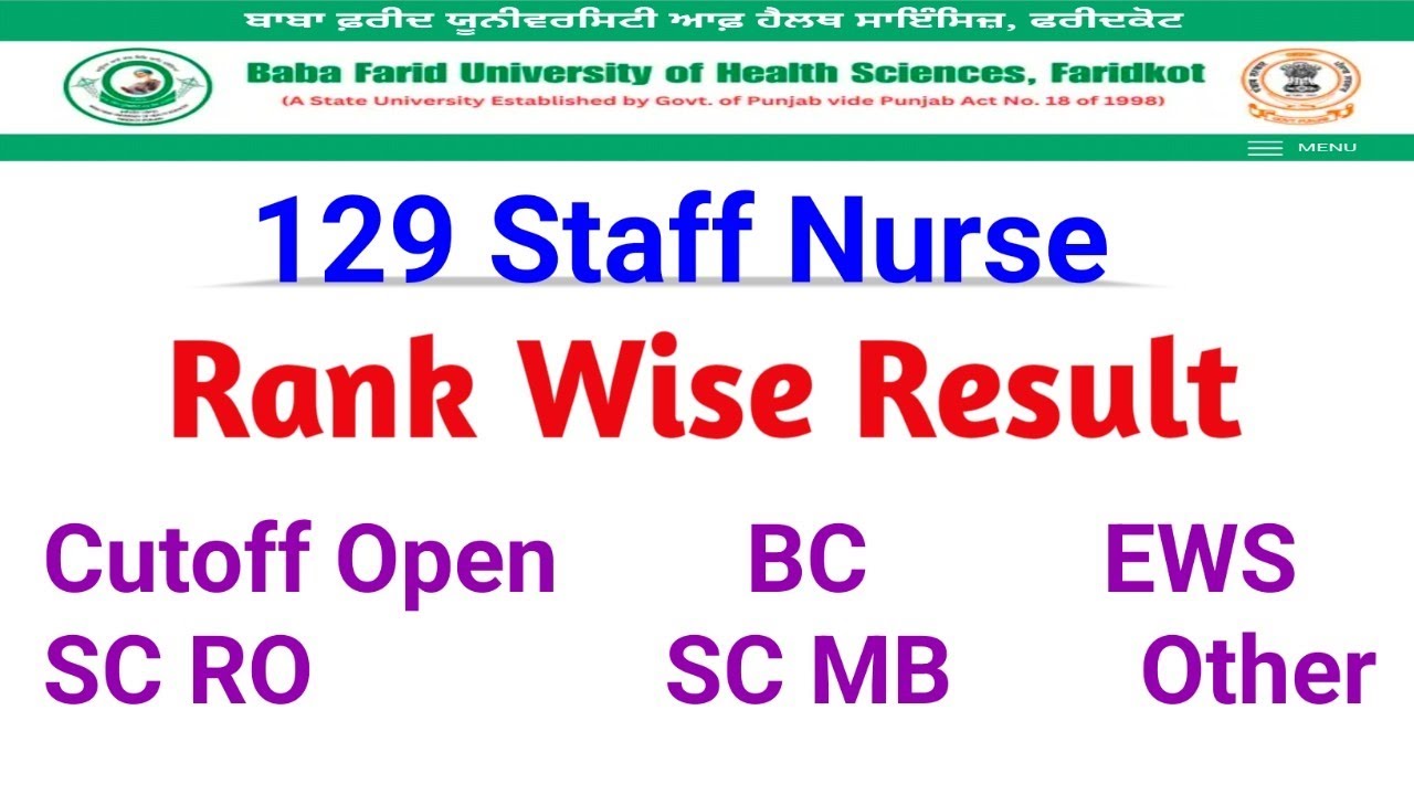 Staff Nurse 129 Posts Rank Wise Result || According to Category Cutoff