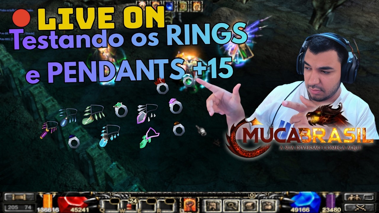 🔴LIVE ON: MU CA BRASIL -  Testando as diferenças entre os Rings/Pendants+15❗muca❗guild ❗discord