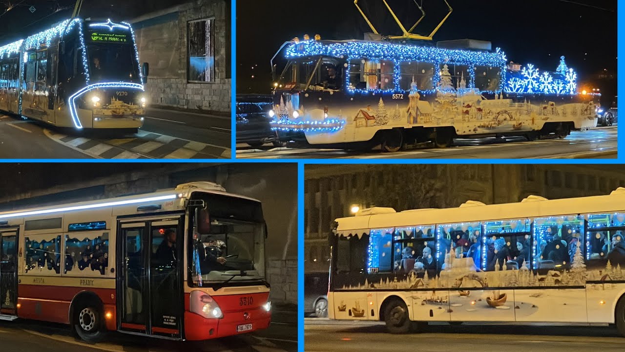 All Christmas Trams and Buses in Prague 2022