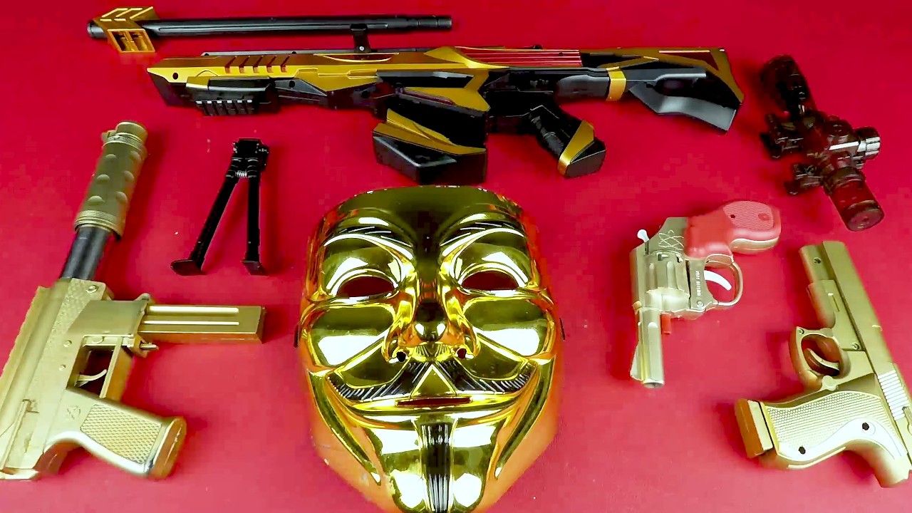 GOLD WEAPON BOX! Futuristic Sniper Rifle, Golden Pistols & Hacker Mask Unboxing