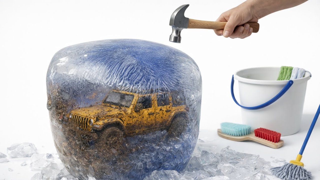 Super-Realistic ASMR Car Wash with a Surprise Inside |Jeep wrangler Rubicon Found in Ice🧊🚗#carwash