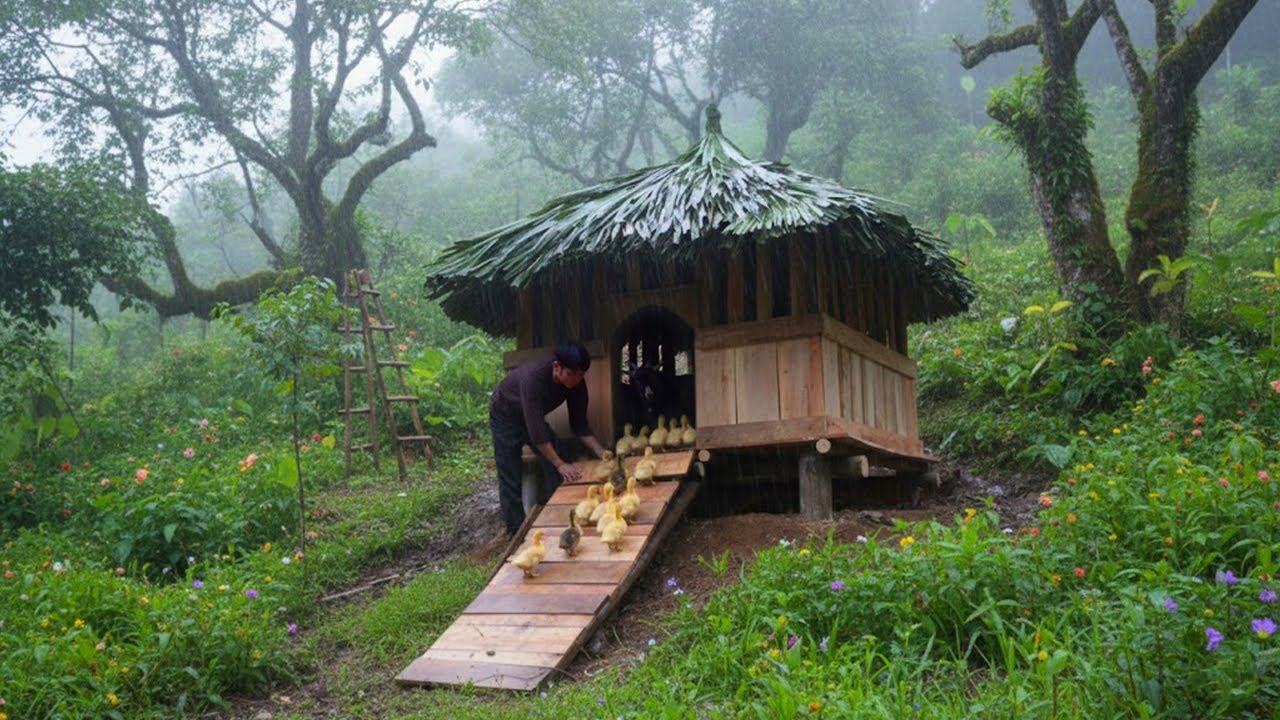 Building a Wooden House for Ducklings | Expanding the Bushcraft Farm in the deep Forest