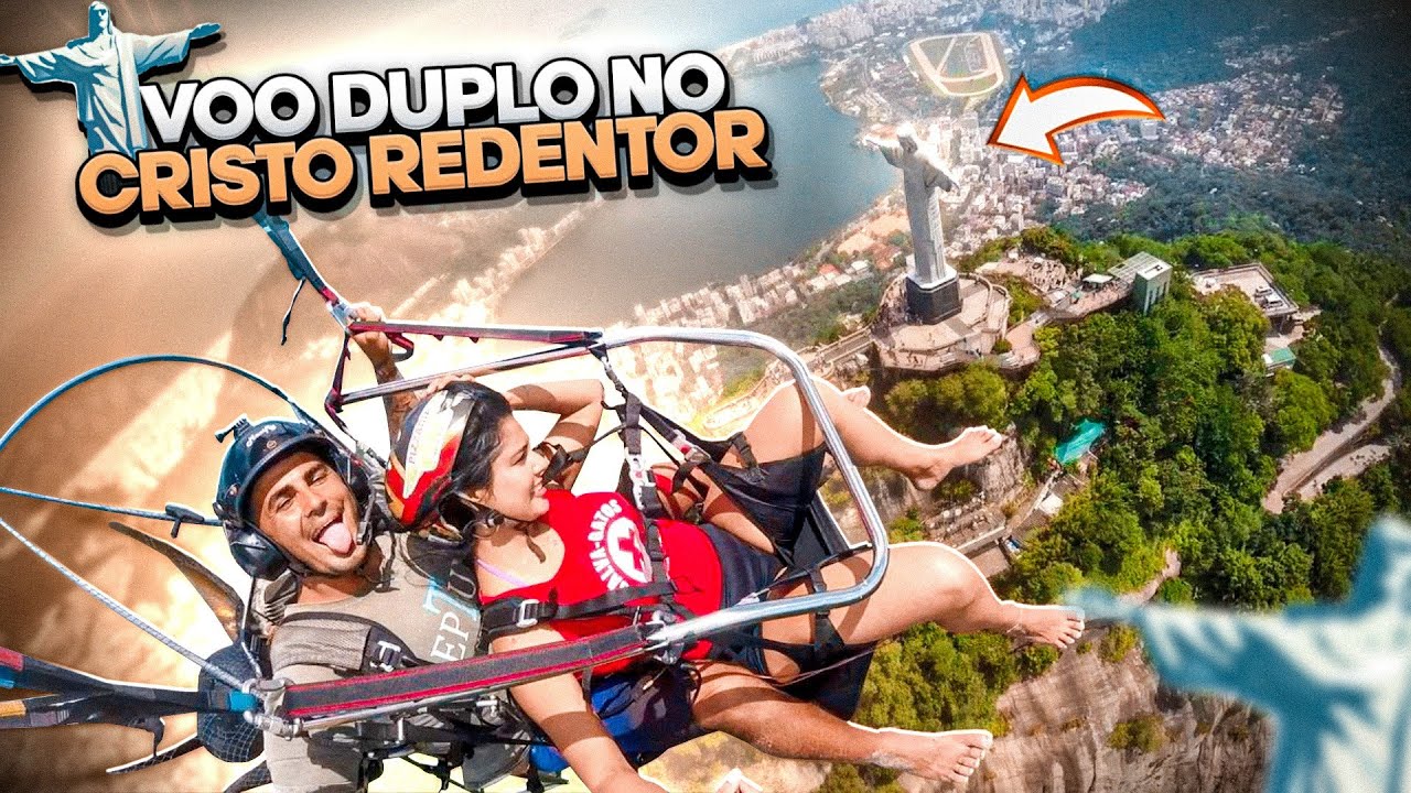 Voo panorâmico no cristo redentor com paramotor