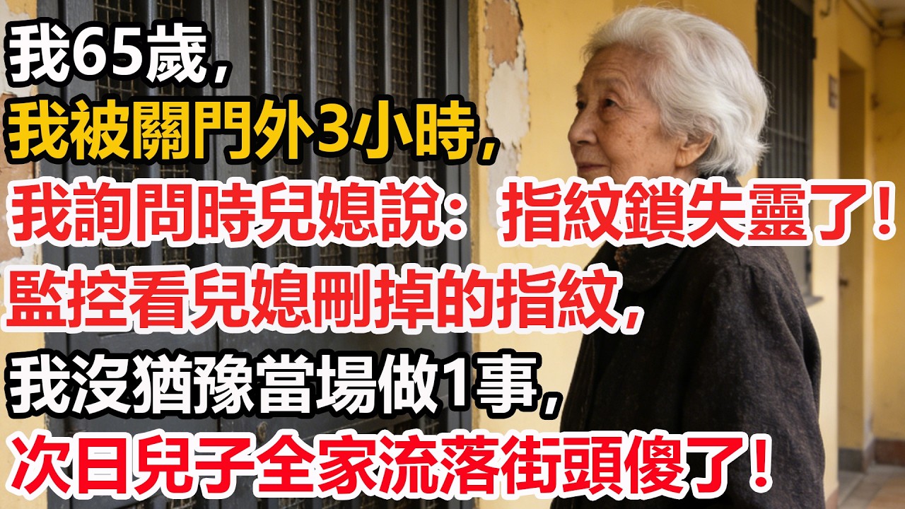 我65歲，我被關門外3小時，我詢問時兒媳說：指紋鎖失靈了！監控看兒媳刪掉的指紋，我沒猶豫當場做1事，次日兒子全家流落街頭傻了！