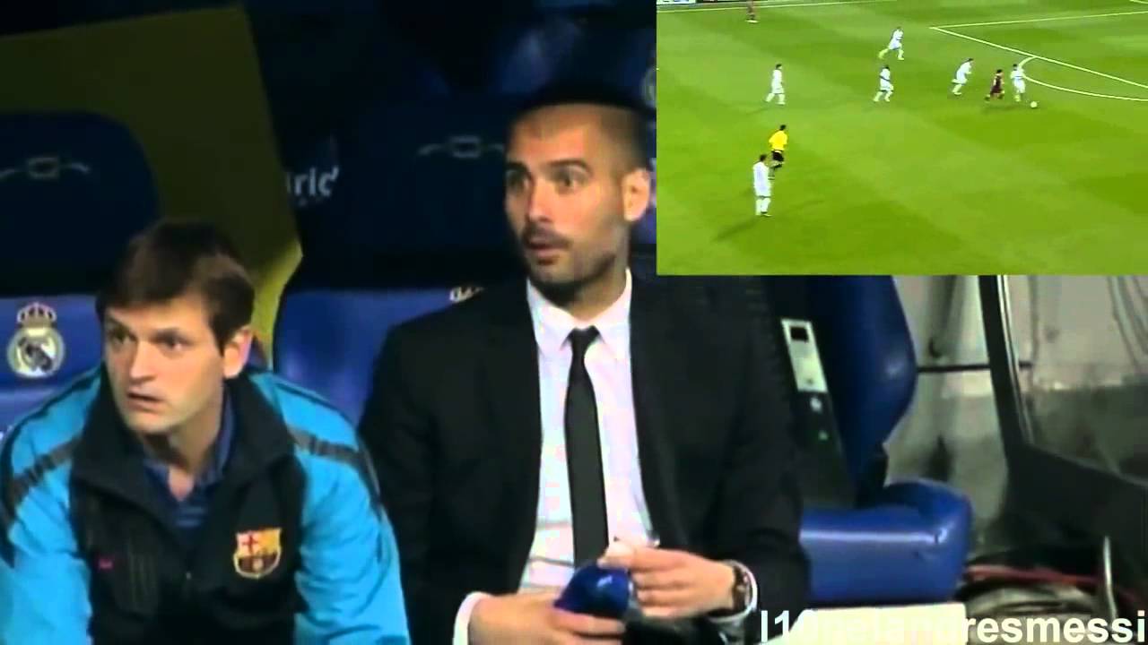Guardiola & Vilanova's reaction to Messi's solo goal against Real Madrid in Santiago Bernab&eacute;u - HD