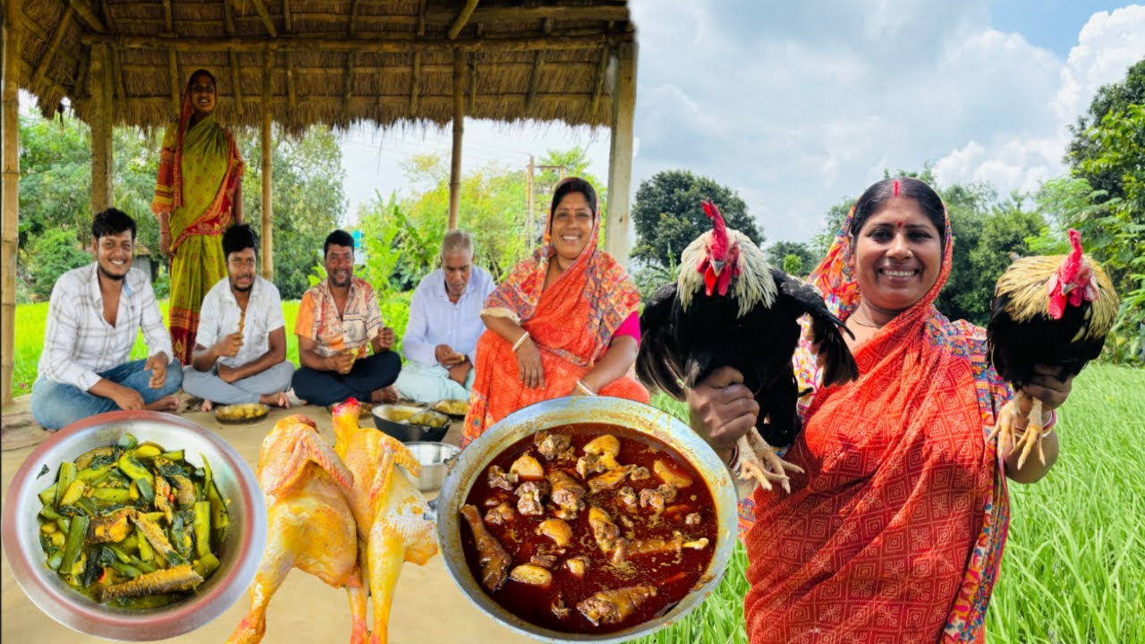বাটা মসলা দিয়ে মায়ের হাতে গ্রাম্য পদ্ধতিতে দেশি মোরগের লাল ঝোল রান্না । Desi chicken recipe..