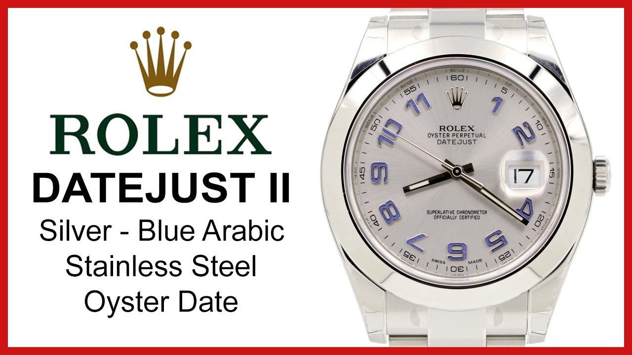 ▶ Rolex Datejust II 41mm Silver Dial, Blue Arabic, REVIEW Domed Stainless Steel, Oyster - 116300