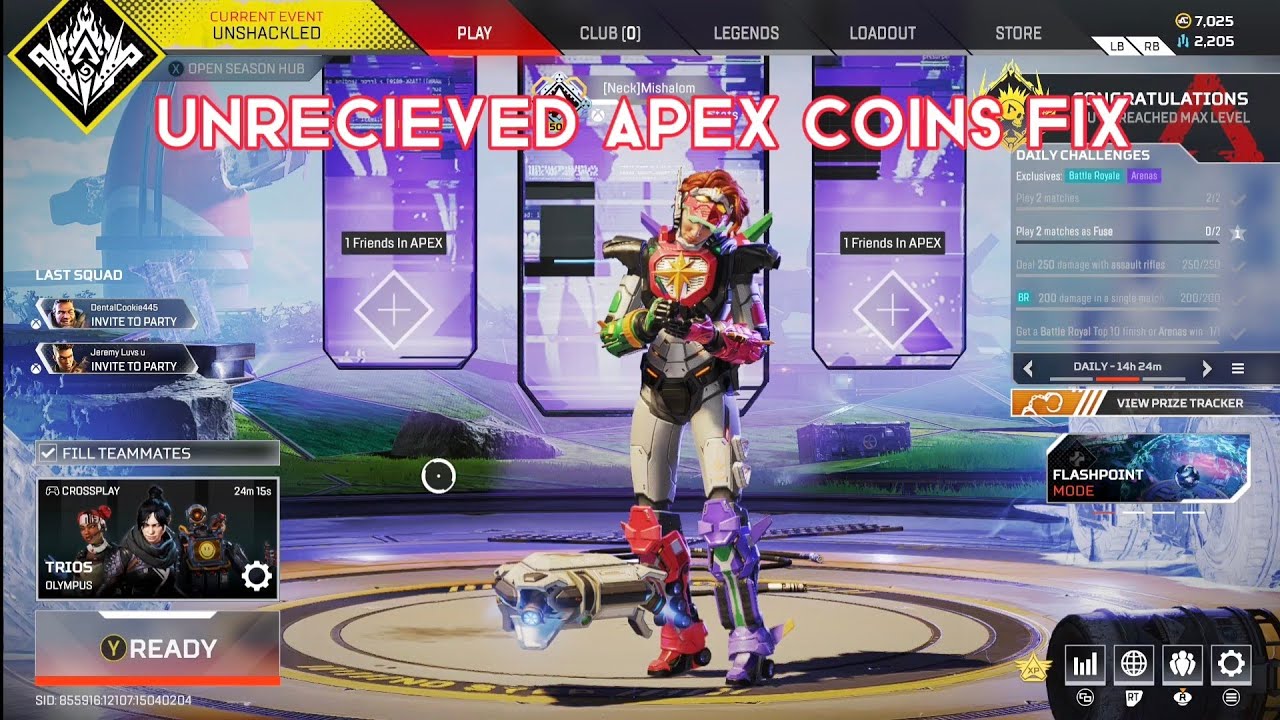 Unrecieved Apex Coins Fix (Xbox Series S/X)