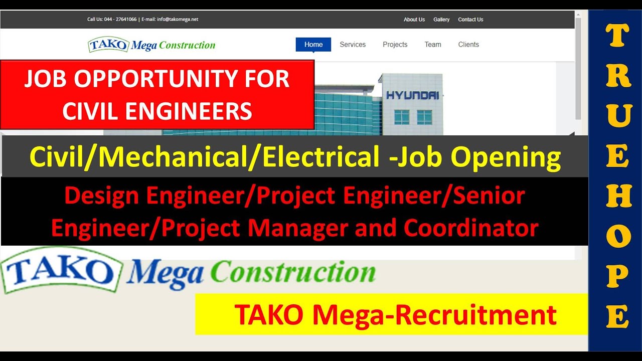 TAKO Mega construction Pvt Ltd| Design Engineer|proecjt Engineer and Manager|civil Engineering Job|