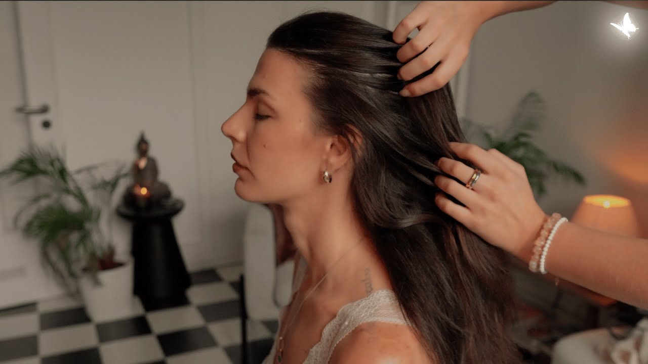 ASMR whispered 😴 soft hair & scalp massage for sleep w/ & w/o music