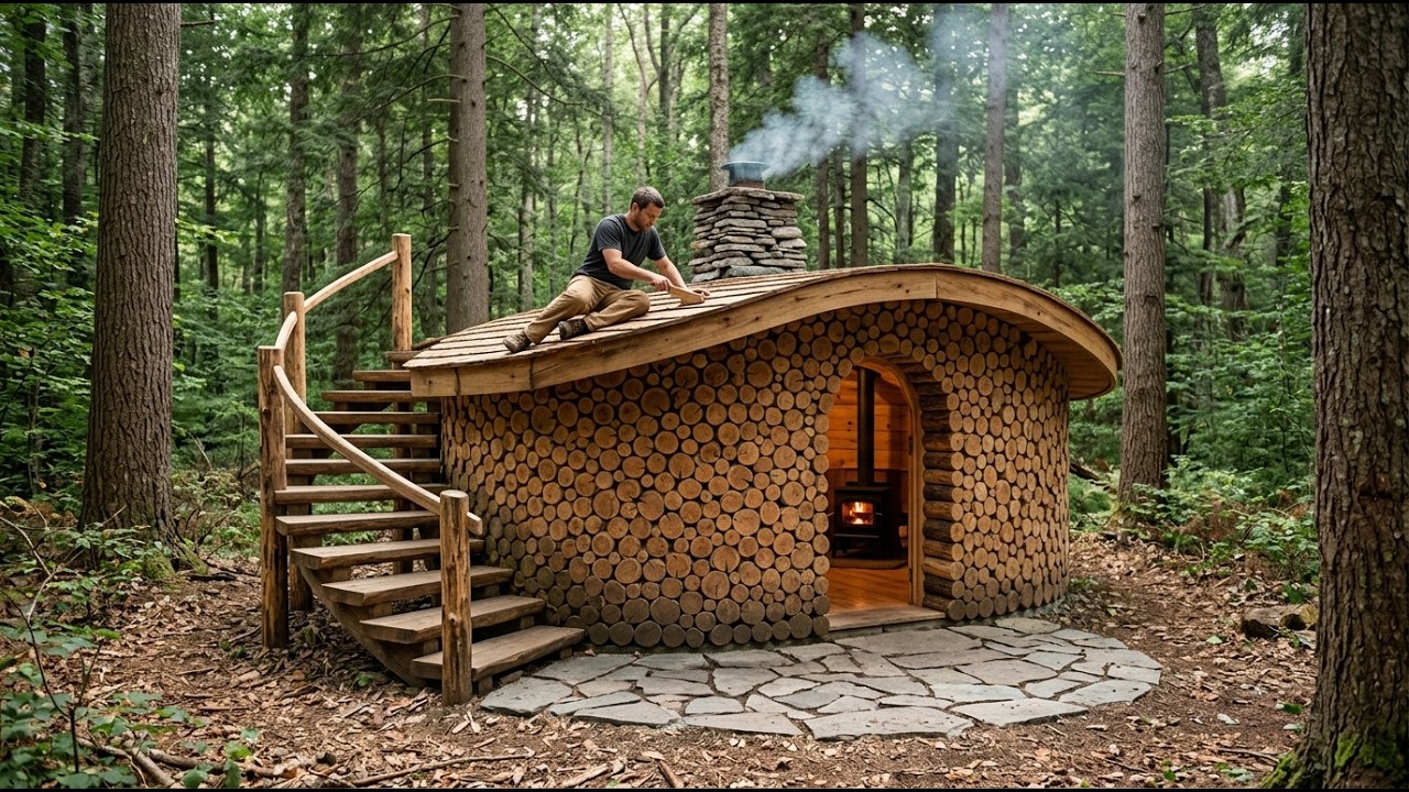 30 Days Building a Warm and Safe Wooden Shelter in the Amazon Rainforest | Bushcraft, Survival