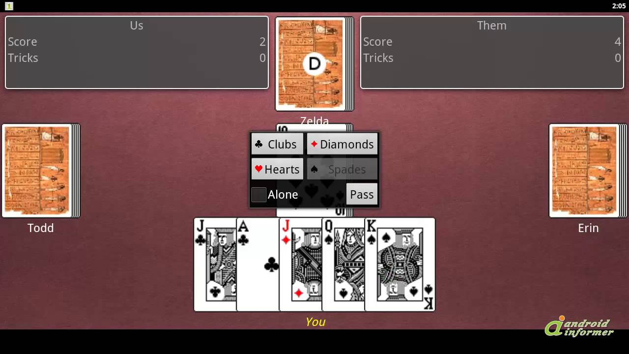 Let's have a look at Euchre (free)