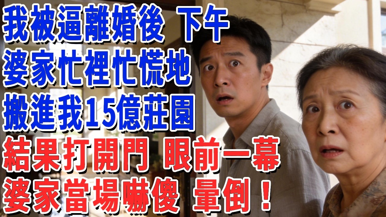 我被逼離婚後 下午婆家忙裡忙慌地，搬進我15億莊園，結果打開門 眼前一幕，婆家當場嚇傻 暈倒！#妮妮故事會 #情感故事 #老年生活