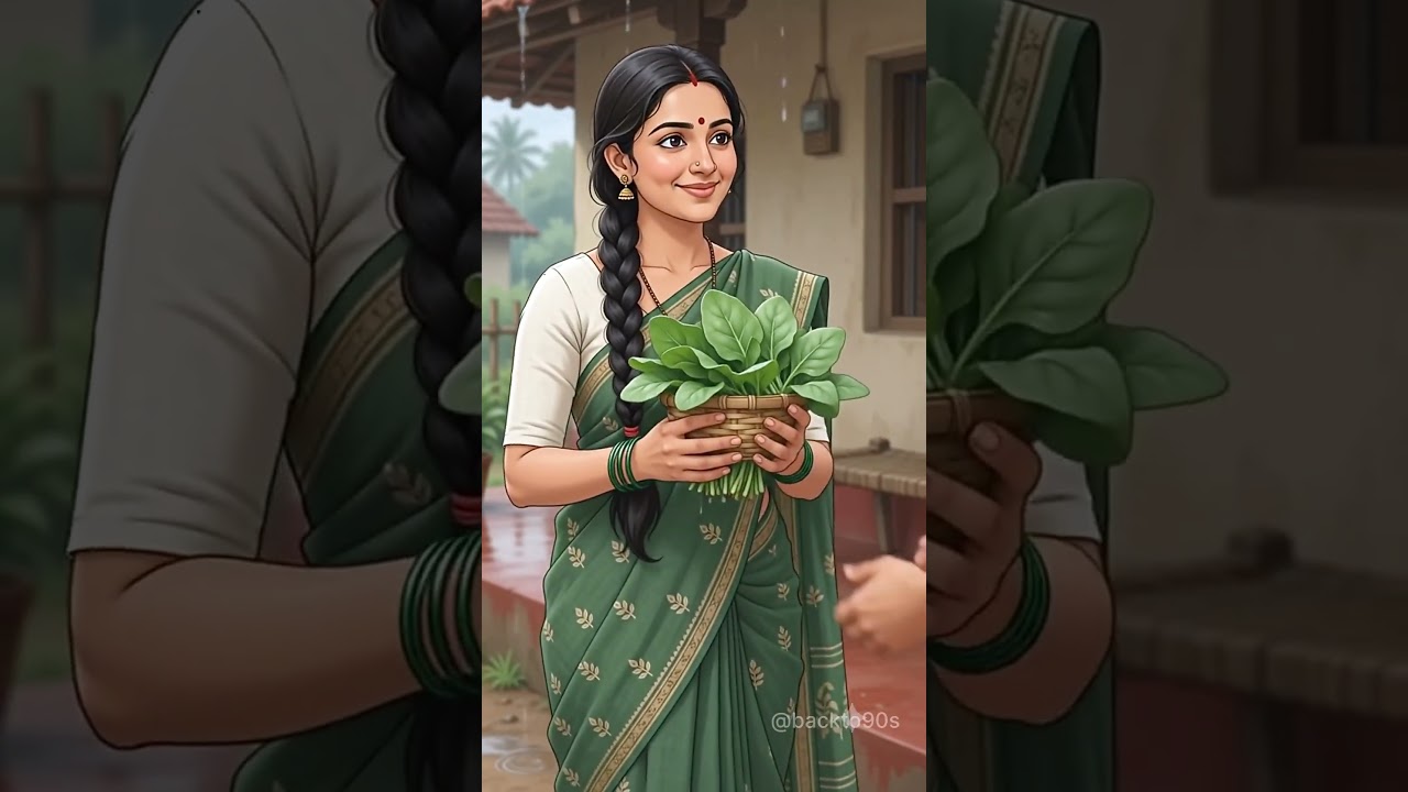 Rainy Day Village Life 🌧️ Fresh Garden Saag & Roti | Cozy Indian Village Cooking| Ghibli Style #asmr