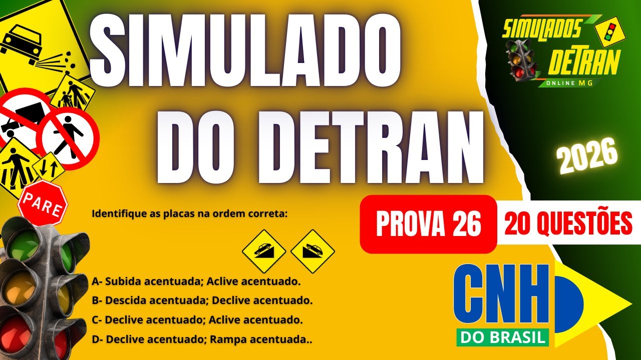 SIMULADO DO DETRAN 2026 - Novo EXAME PARA PROVA  - PROVA 26 #simuladodetran2026  #detran2026 ✅