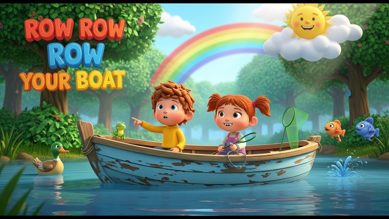 Row Row Row Your Boat 🚤 | Fun 3D Animated Nursery Rhyme for Kids | Sing Along with Friends!