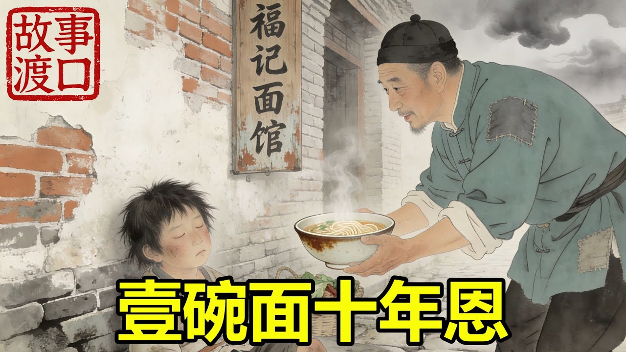 荒年小乞丐餓暈在街邊，善心的面館老板遞上壹碗熱湯面，十年後糧行遭劫瀕臨倒閉，昔日乞兒已成富商，駕馬車送來二十袋精米白面，老板望著故人身影，當場愣住說不出話！#民間故事#善有善報#爲人處世#故事分享